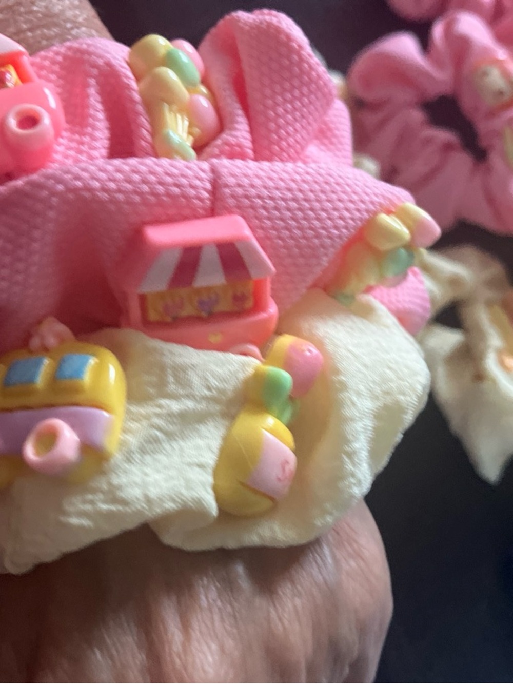 Pink and yellow Kids Scrunchie with Cute Pastel Charms
